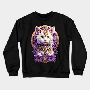 White Kitty amethyst gems flower design Crewneck Sweatshirt